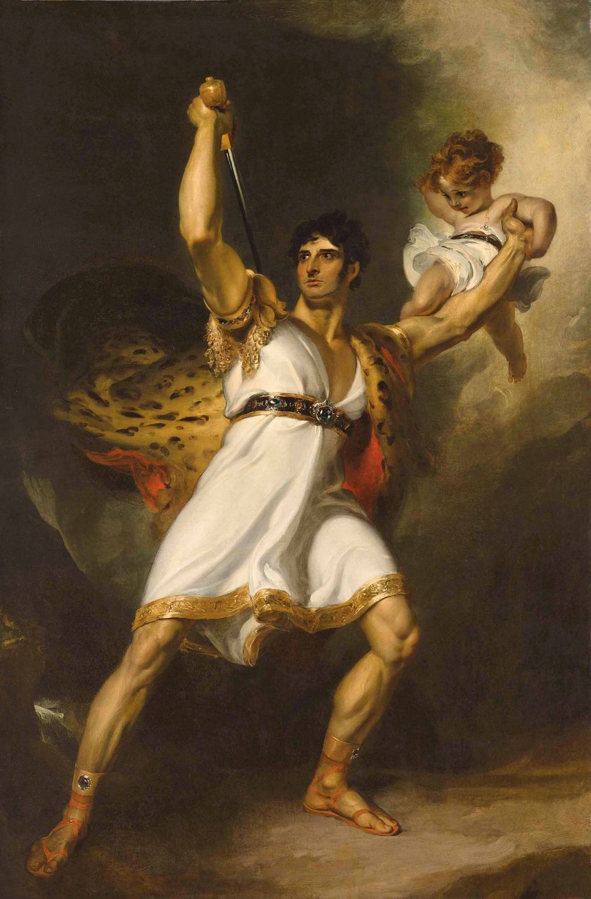 约翰·菲利普·肯布尔（John Philip Kemble）的肖像（1757-1823），全长，饰演谢里登（Sheridan）的皮萨罗（Pizarro）的罗拉（Rolla）（布面油画） 作者 托马斯·劳伦斯