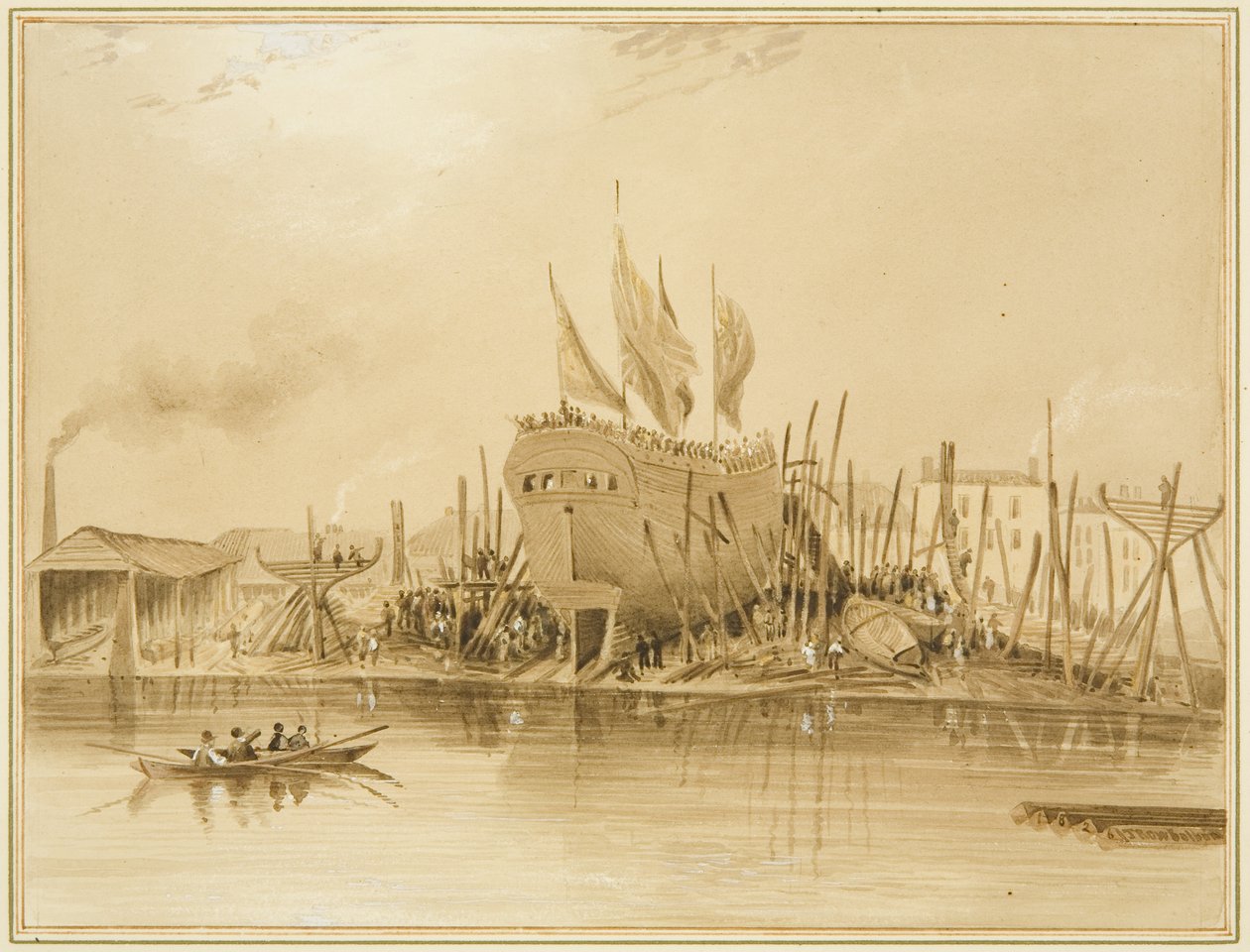 东部包装船坞，“雅芳”号的发射，1826年 作者 罗伯汉长老托马斯·李森