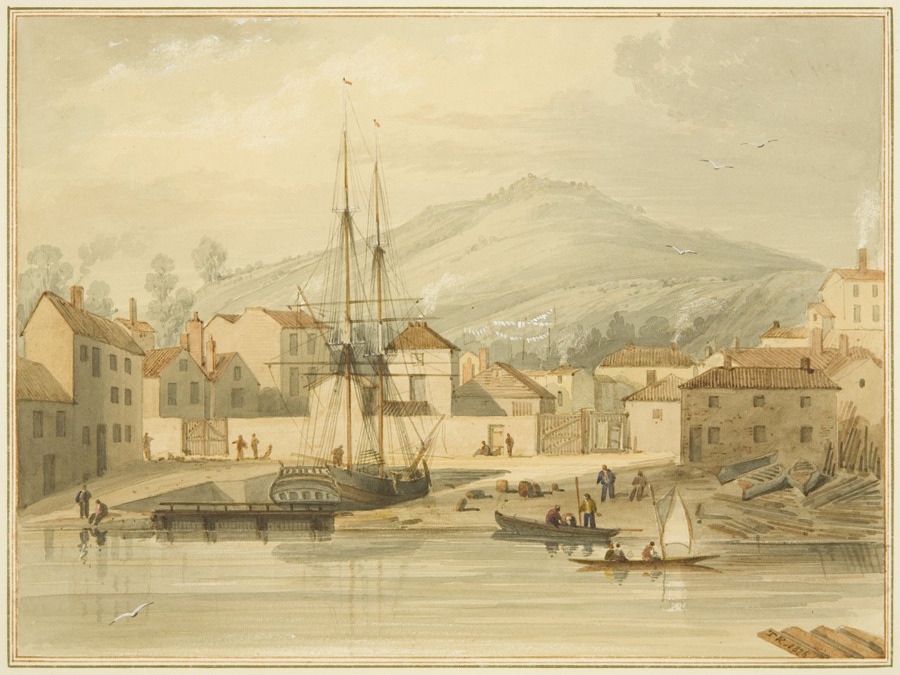 Limekiln Dock, Hotwell Road，双桅船“Eolus”和布兰登山在后面 作者 罗伯汉长老托马斯·李森