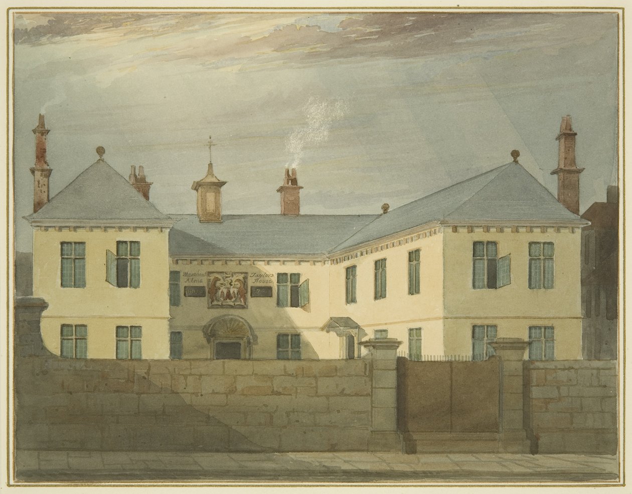 Merchant Taylors 的救济院，Merchant Street（纸上铅笔和水彩） 作者 罗伯汉长老托马斯·李森