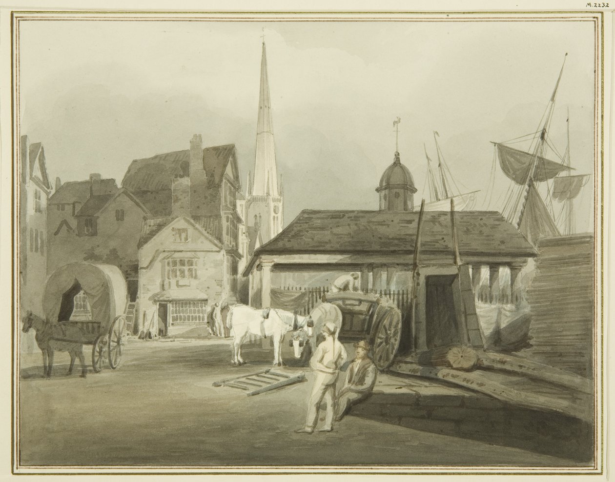 国王街的东北端，显示1802年的威尔士市场（纸上水彩画 作者 罗伯汉长老托马斯·李森