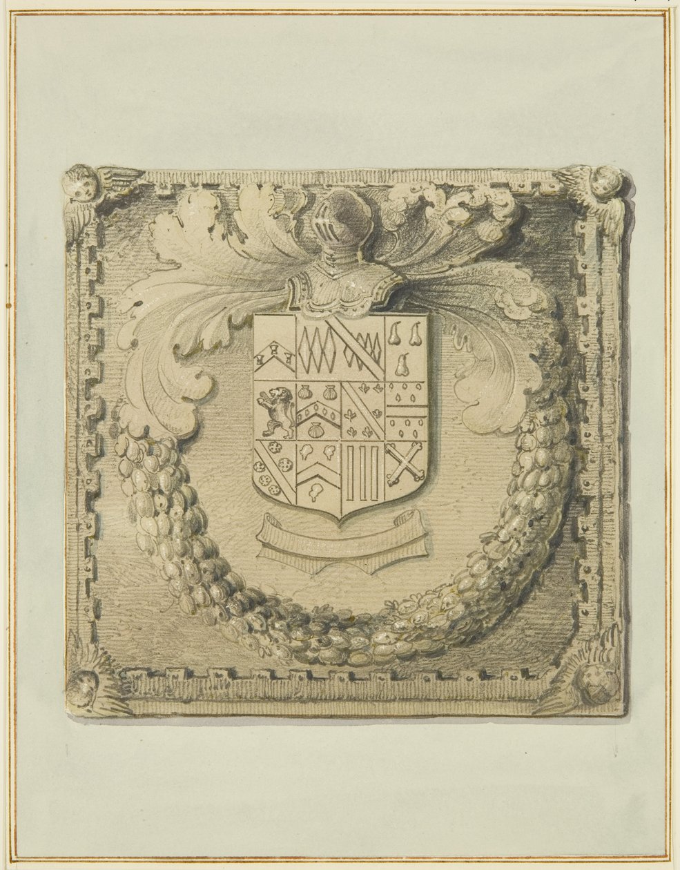 Stone coat of arms over North Door of Barr