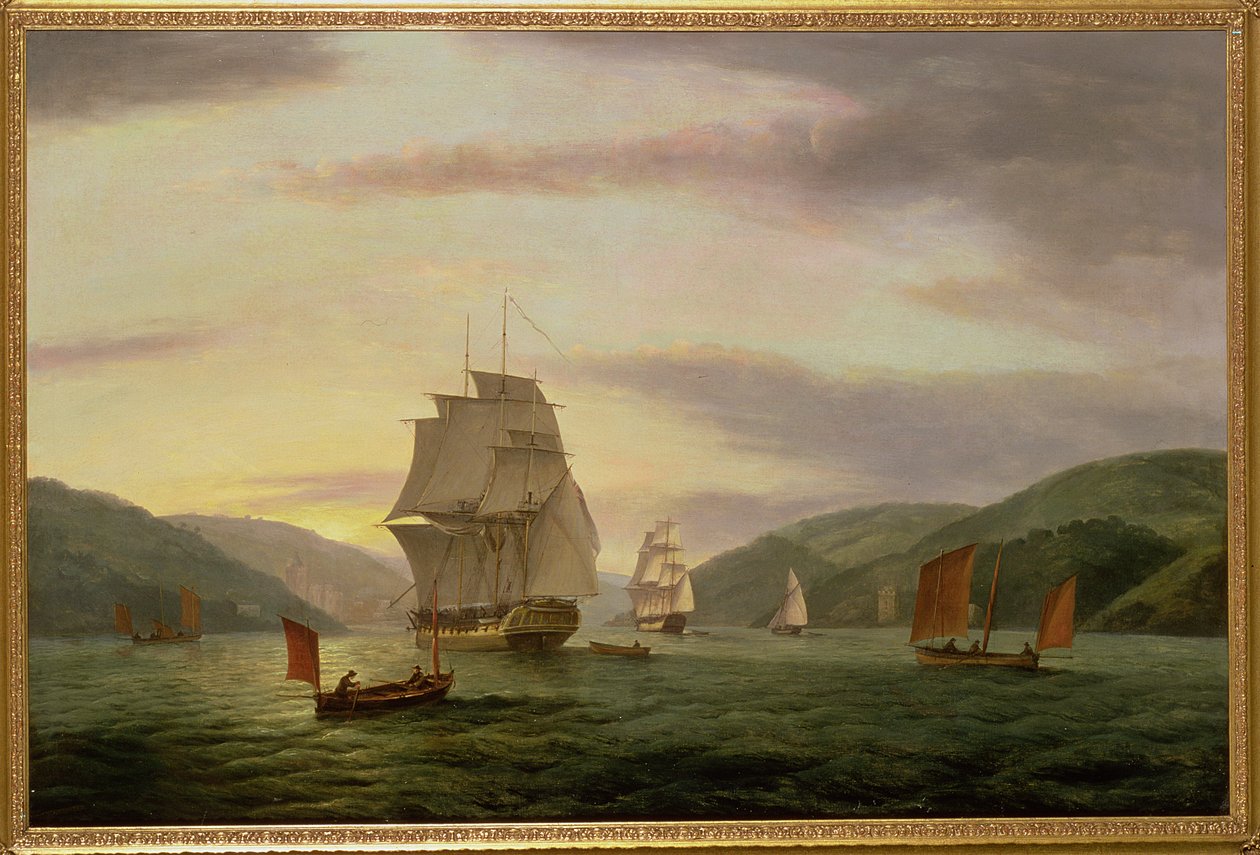 达特茅斯港的护卫舰，行李箱和商船，1808年 作者 托马斯·鲁尼