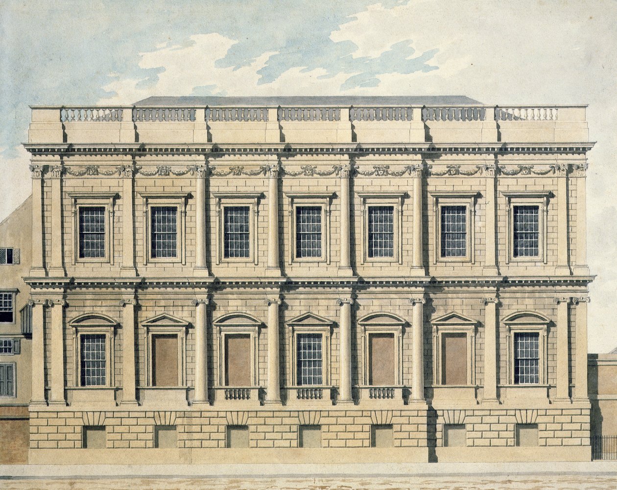 宴会议院的看法在白厅，威斯敏斯特，c.1790 作者 托马斯·马尔顿（Thomas Malton Jnr）。