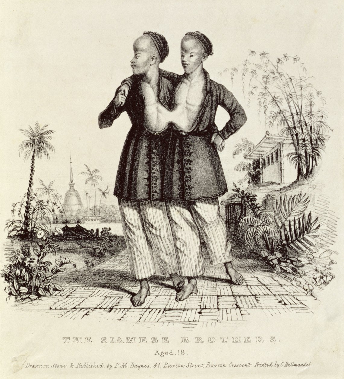 暹罗兄弟，18岁，由Charles Hullmandel（1789-1850），c.1829印刷 作者 托马斯·曼·拜恩斯