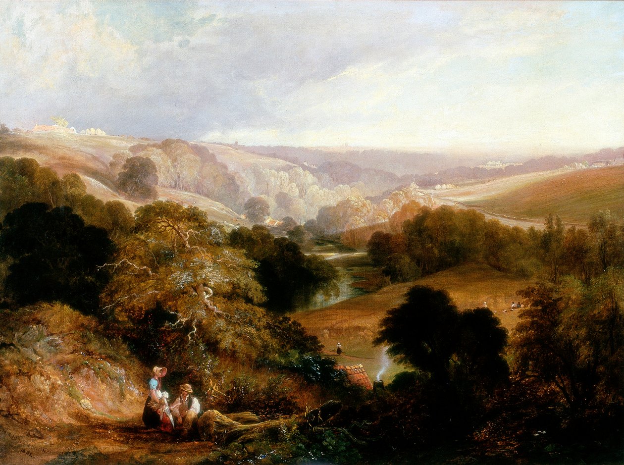 晚上观看位于Lancashire的Heaton Dene，来自1831年Mable&39;s Mill附近的Eminence 作者 托马斯·迈尔斯·理查森