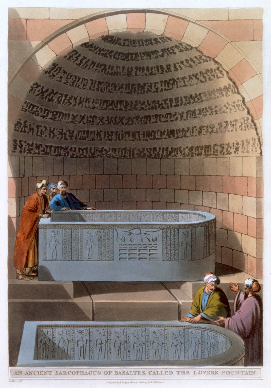玄武岩的古代石棺，称为情人泉"，1802年 作者 托马斯·米尔顿