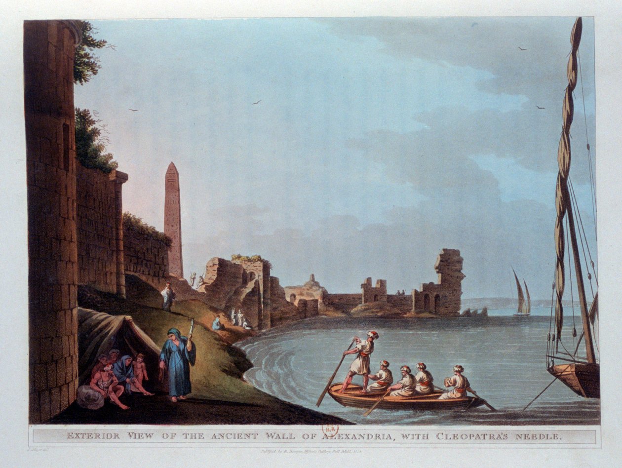 亚历山德里亚古城墙的外景，有埃及艳后针，1802年。 作者 托马斯·米尔顿