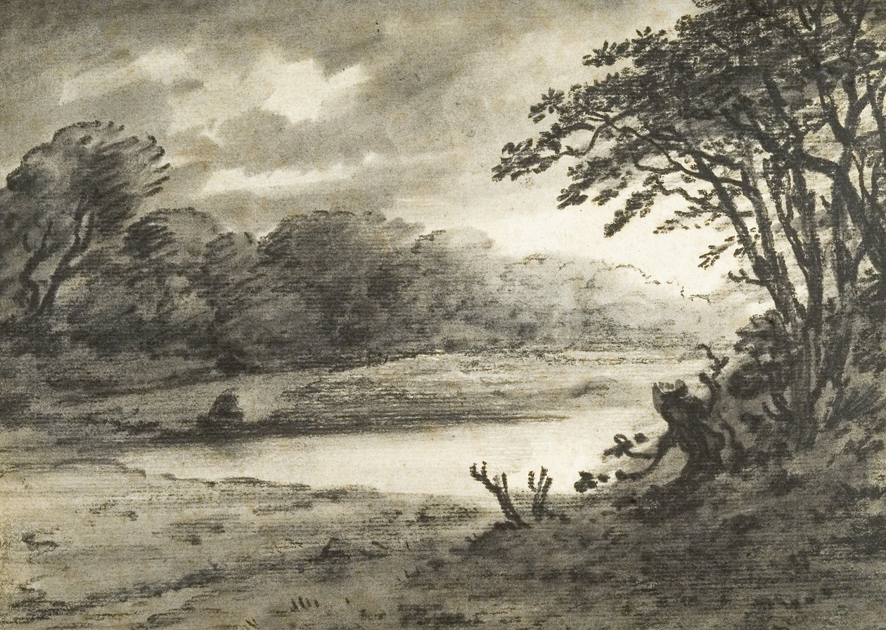 湖景（纸上炭笔和水彩画） 作者 托马斯·蒙罗