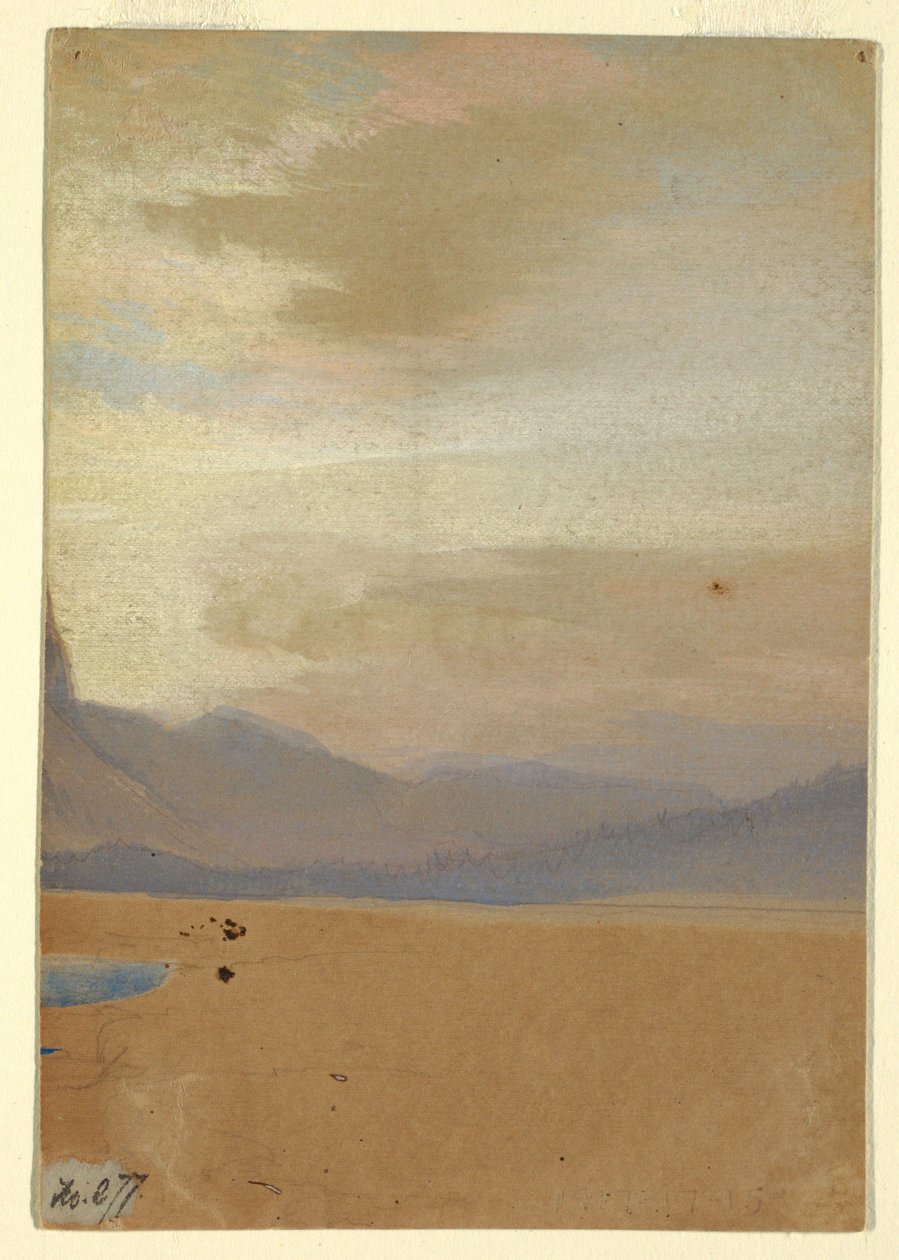 素描，《美国平原与远处的山脉》，1872 年前 作者 托马斯·莫兰