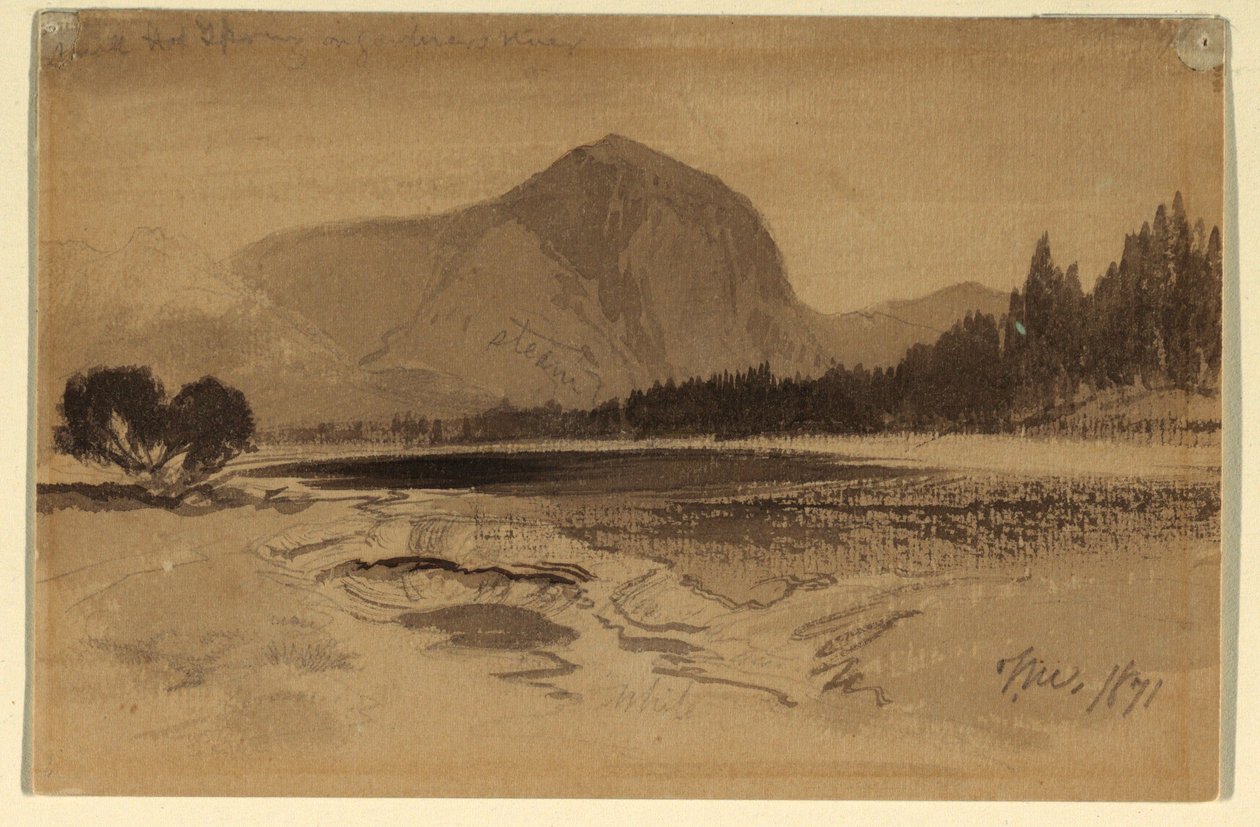 绘图，园丁河上的温泉，1871 年 作者 托马斯·莫兰