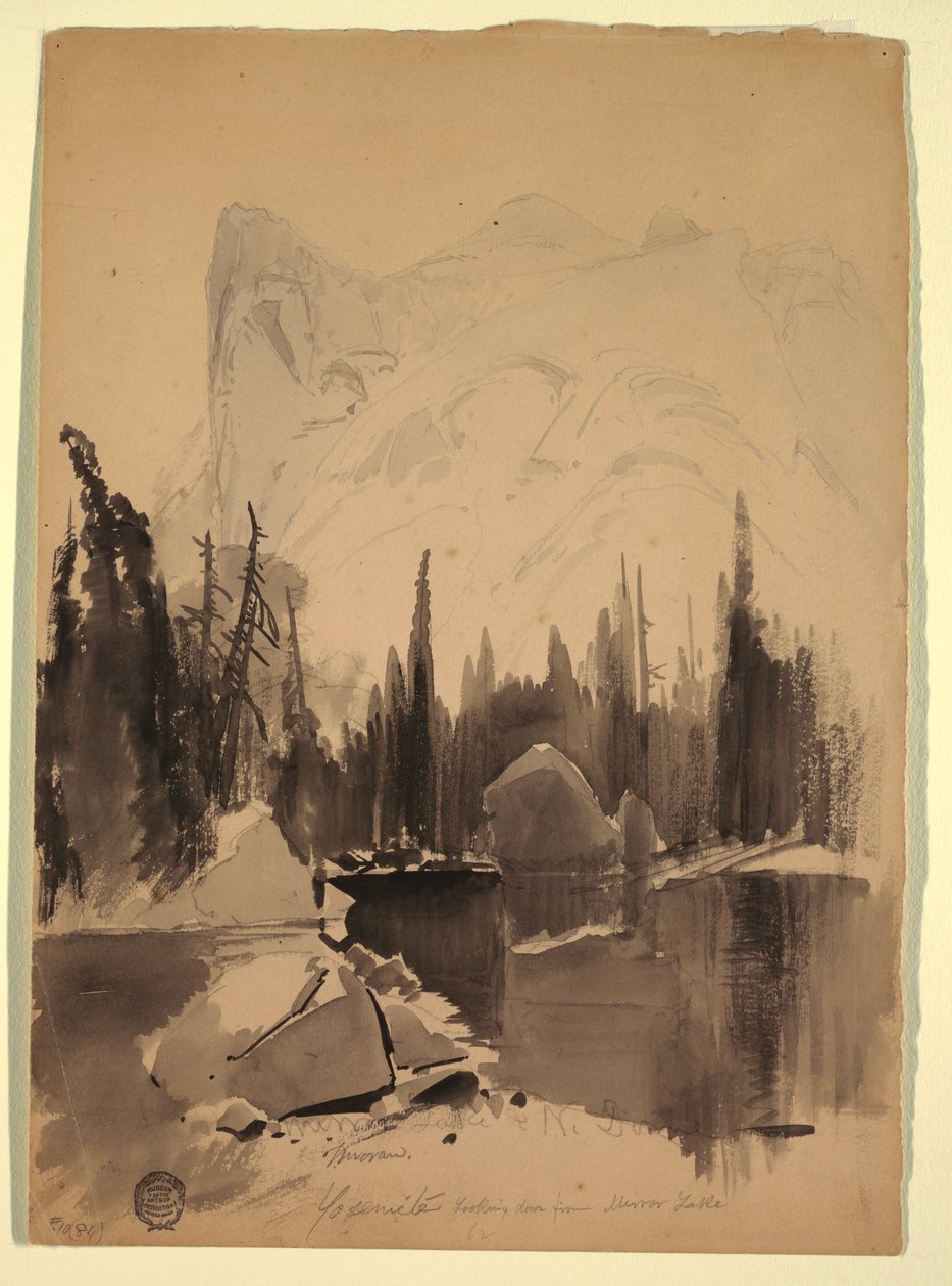 绘图，优胜美地镜湖，1872 年 作者 托马斯·莫兰