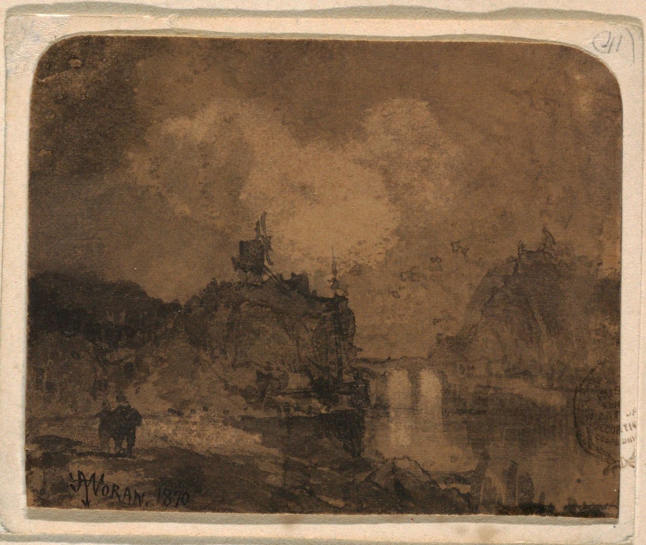 素描，河景，科罗拉多大峡谷，1870 年 作者 托马斯·莫兰