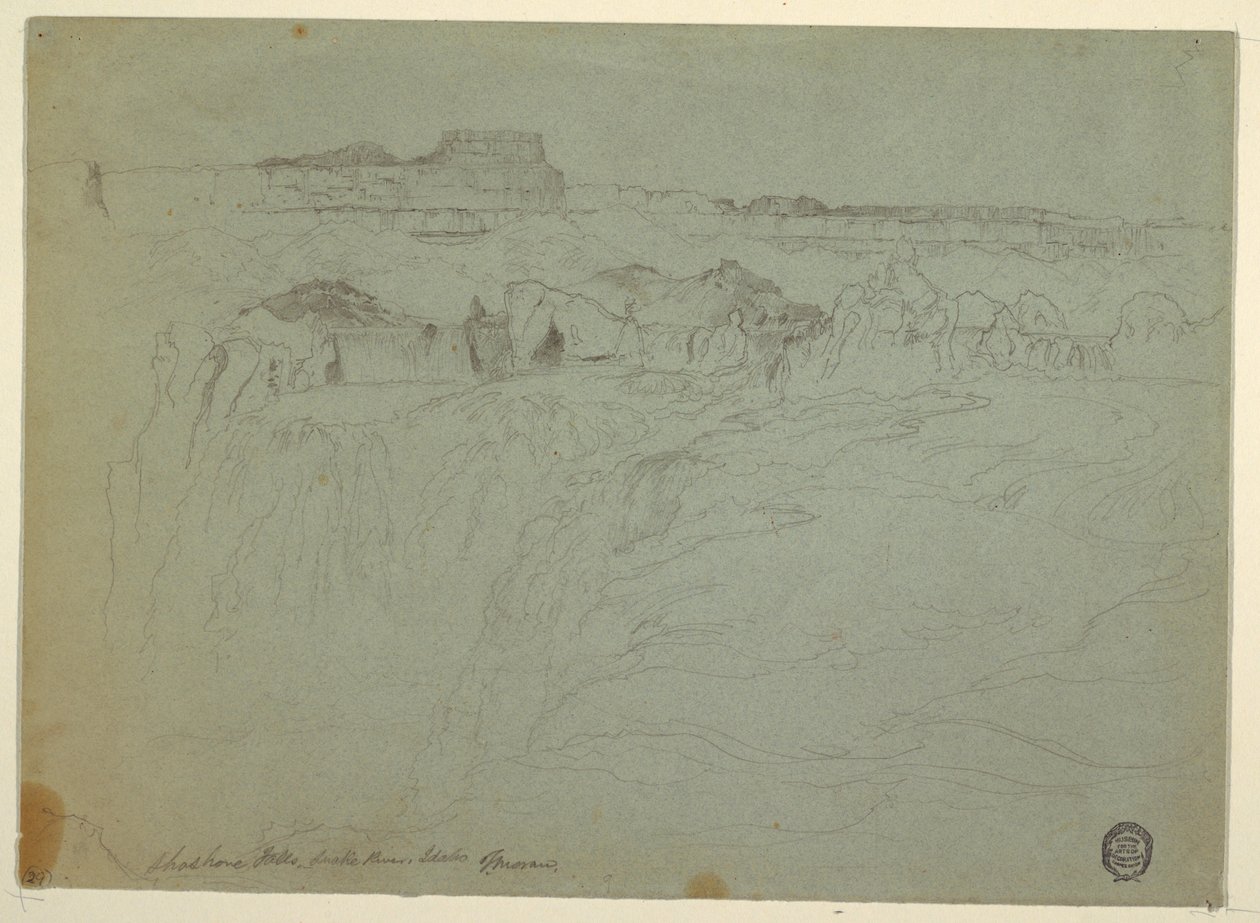 绘图，肖肖尼瀑布，蛇河，爱达荷州，1875 年 作者 托马斯·莫兰
