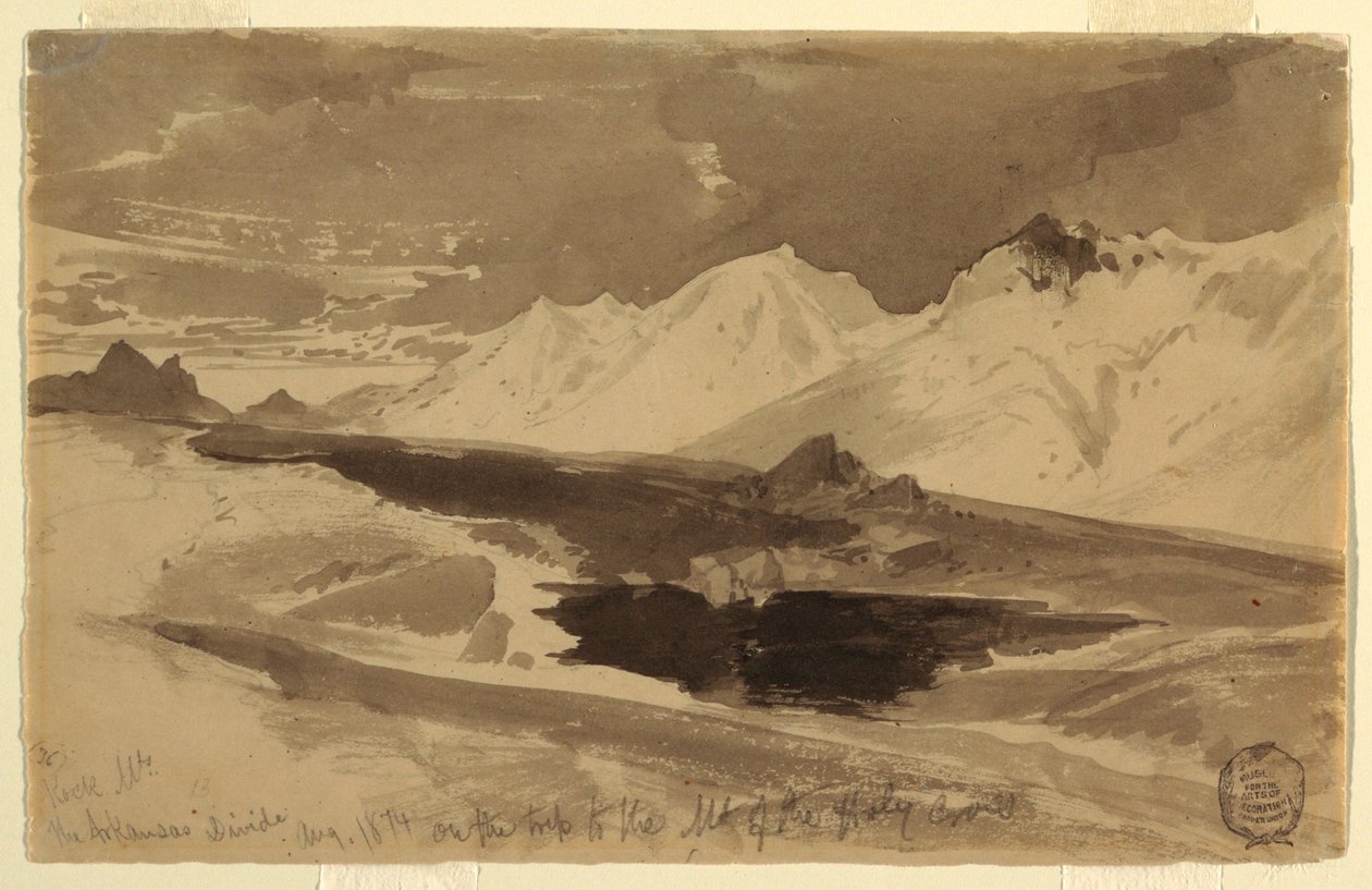 绘画，《阿肯色分水岭》，1874 年 8 月 作者 托马斯·莫兰
