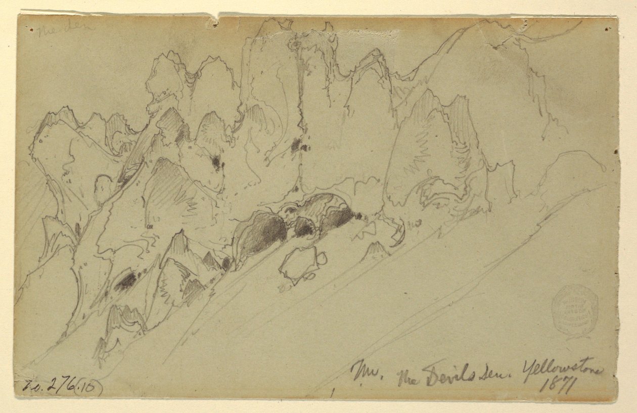 绘画，黄石公园魔鬼洞穴，1871 年 作者 托马斯·莫兰