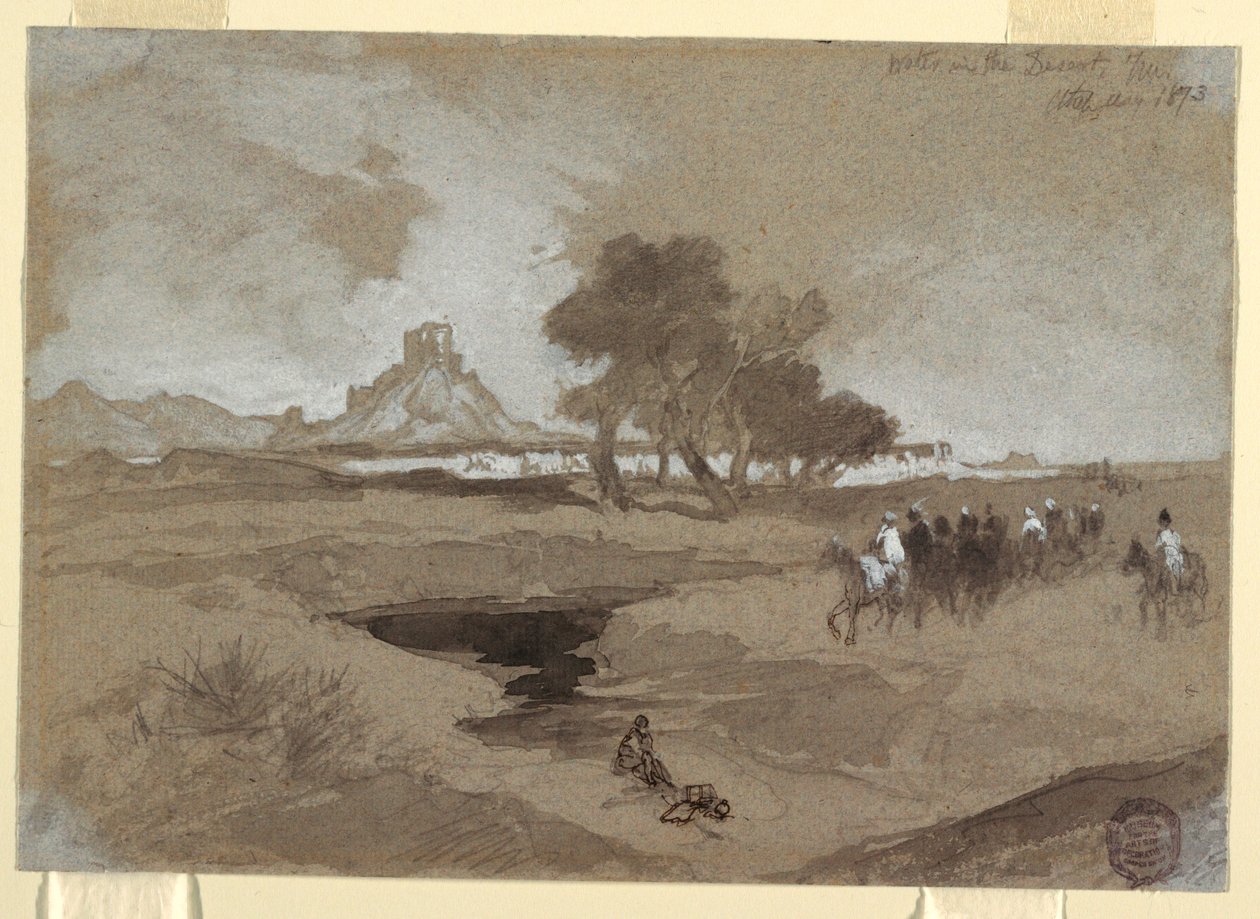 绘画，犹他州沙漠中的水潭，1873 年 作者 托马斯·莫兰