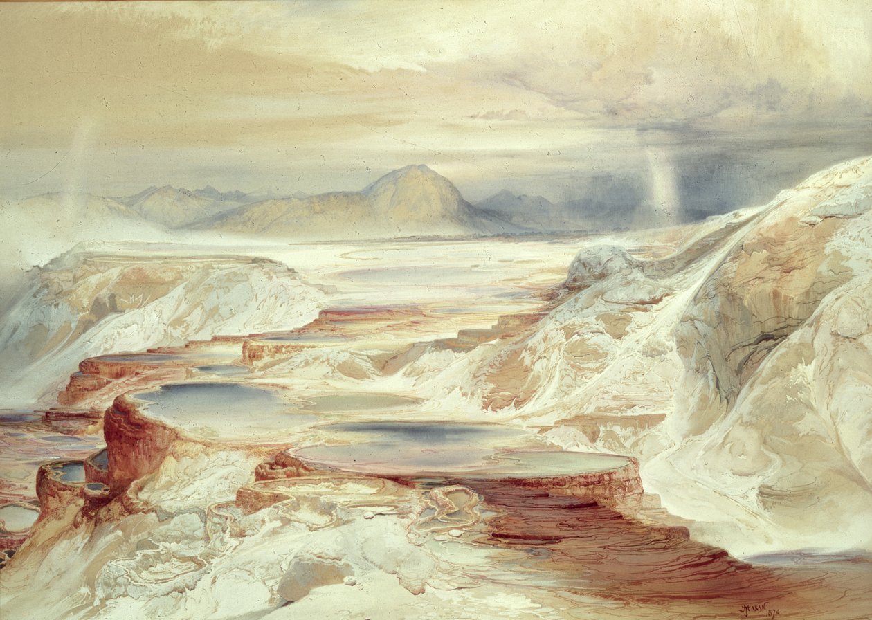 加德纳河的温泉，黄石，1872年 作者 托马斯·莫兰