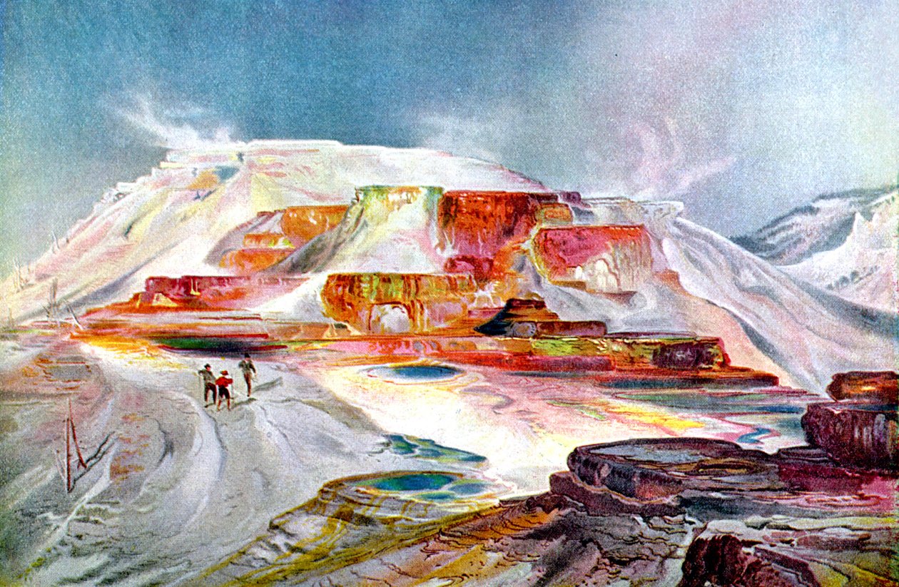 猛犸温泉，约 1880 年（雕刻） 作者 托马斯·莫兰