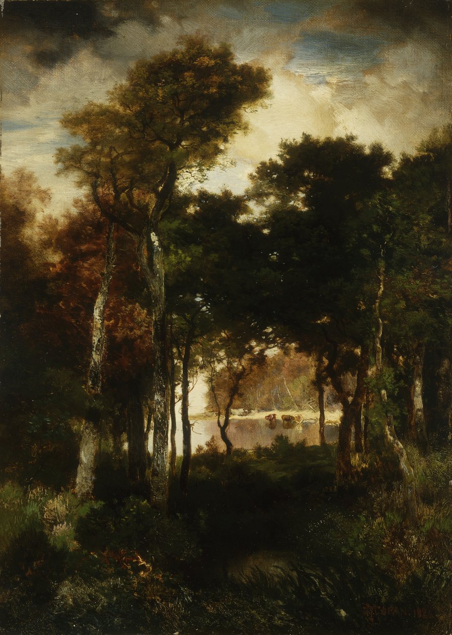伍兹河边，1886年 作者 托马斯·莫兰