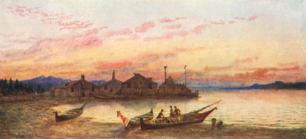 太平洋海岸西瓦什村（彩色石版画） 作者 托马斯·莫尔·马丁