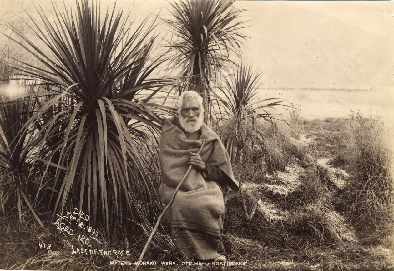 最后一场比赛，Matte Korako Wera。 Ote Hapu Ngatimamoe，c.1895（蛋白打印） 作者 托马斯·缪尔