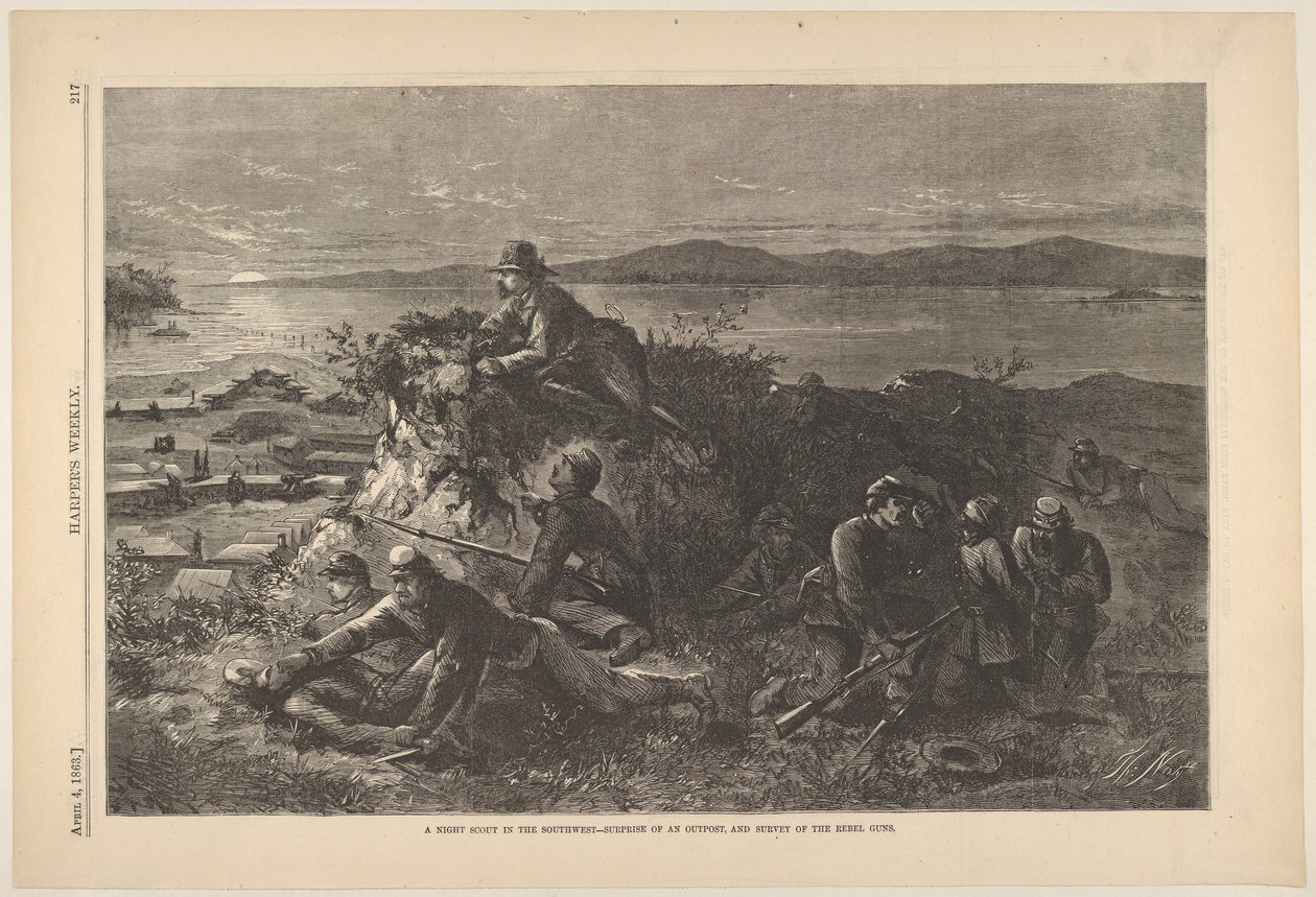 西南部的夜间侦察兵-前哨基地的突袭和叛军的调查……，1863年4月4日。 作者 托马斯·纳斯特