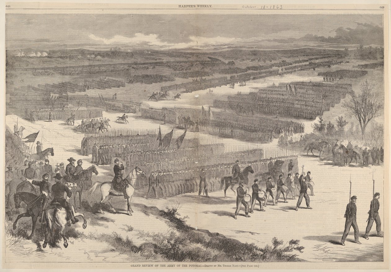 1863年10月10日，来自哈珀的托马斯·纳斯特先生绘制的《波托马克陆军大回顾》。 作者 托马斯·纳斯特
