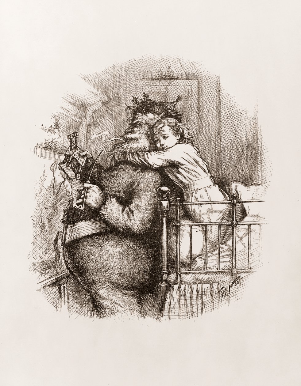 圣诞老人，托马斯-纳斯特，约1892年（黑白版画）。 作者 托马斯·纳斯特