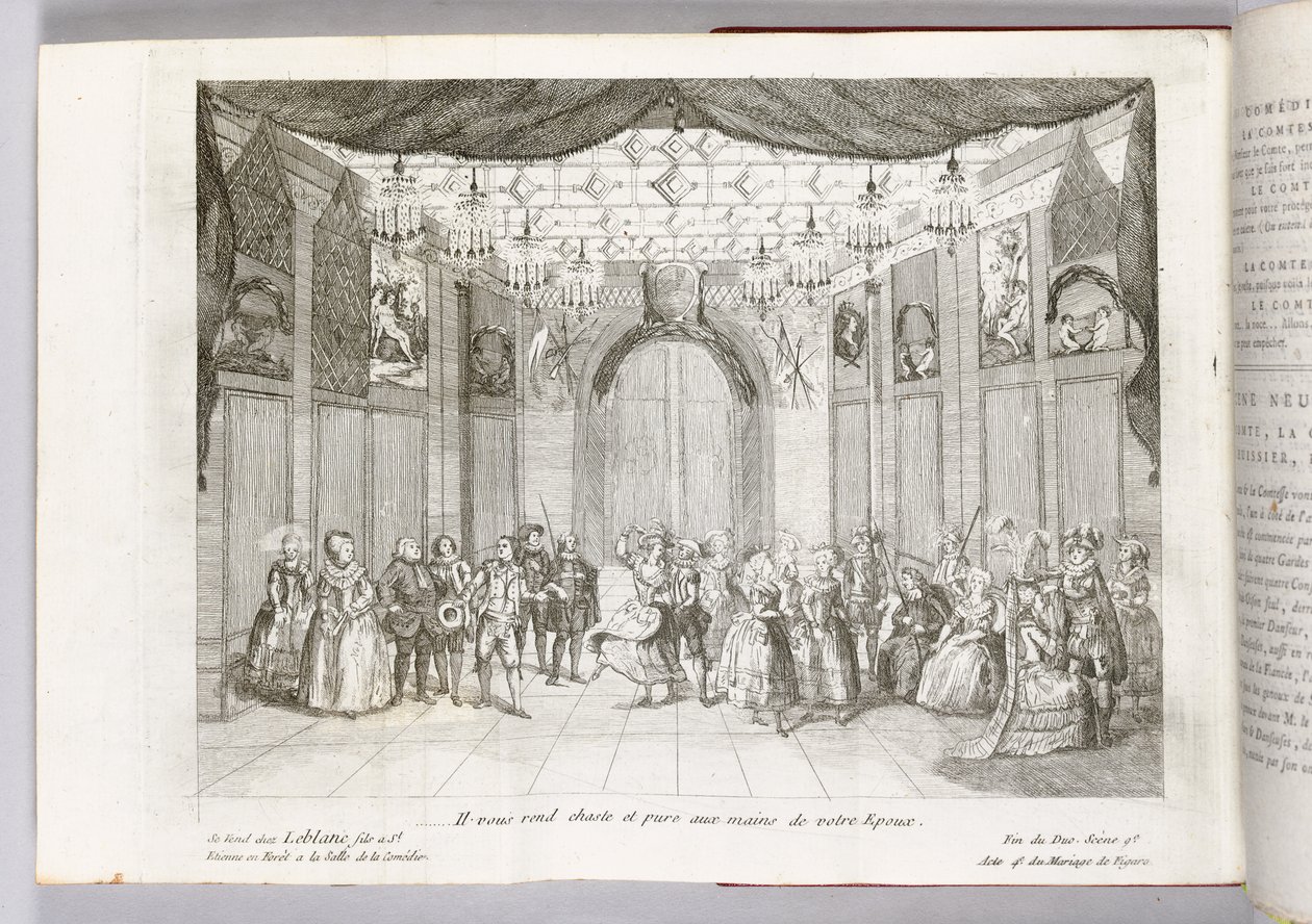 皮埃尔·奥古斯丁·卡隆·德·波马查伊斯（Pierre Augustin Caron de Beaumarchais）的《费加罗的婚姻》插图，“他让您在配偶手中变得纯洁而纯正”，1784年 作者 托马斯·诺德（Thomas Naudet）