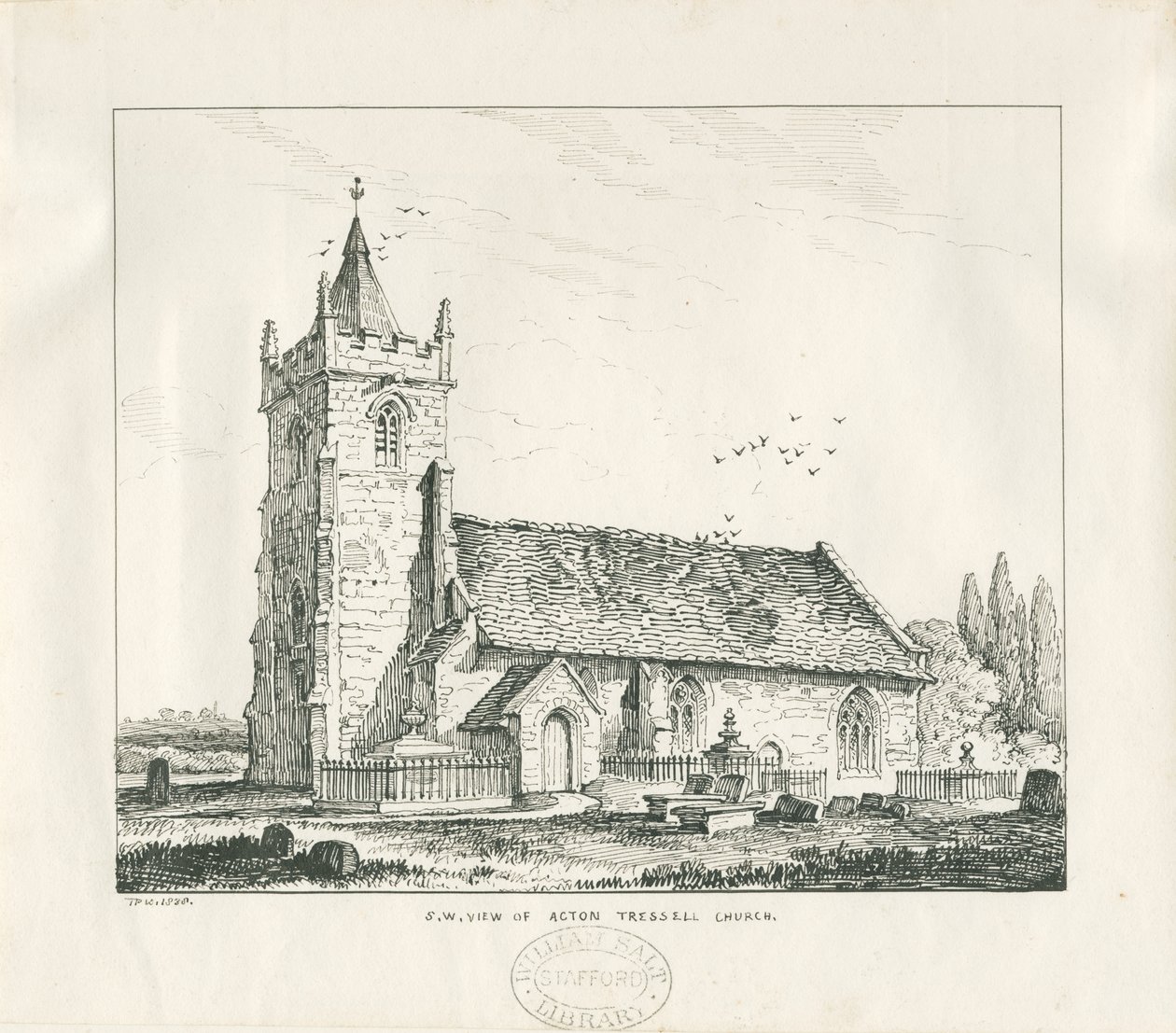 Acton Trussell教堂：钢笔和水墨画，1838年 作者 托马斯·佩普洛伍德