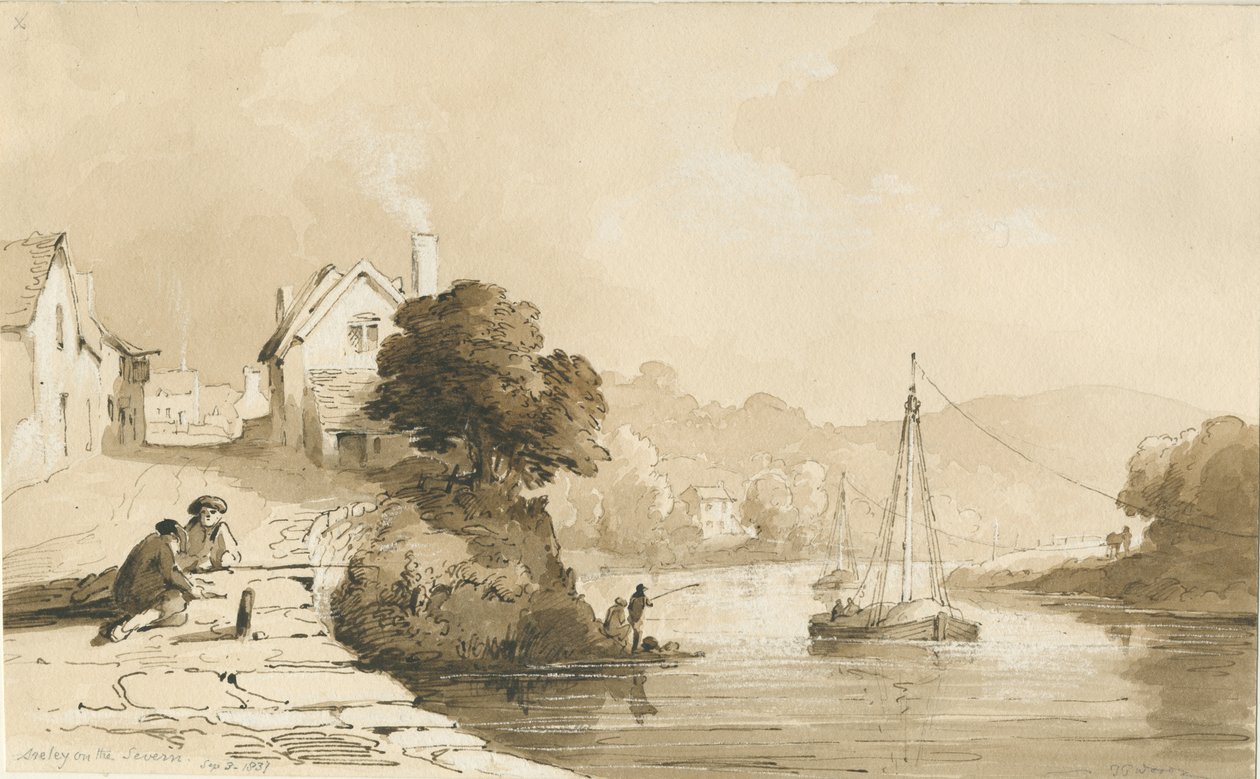 Arley-Severn河：棕褐色绘画，1837年9月8日 作者 托马斯·佩普洛伍德