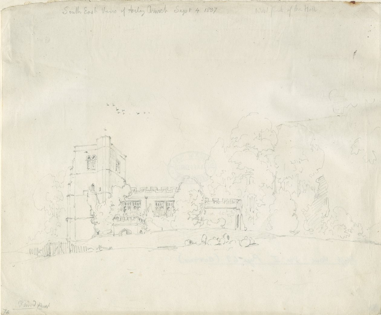 Arley Church：铅笔素描，1837年9月4日 作者 托马斯·佩普洛伍德
