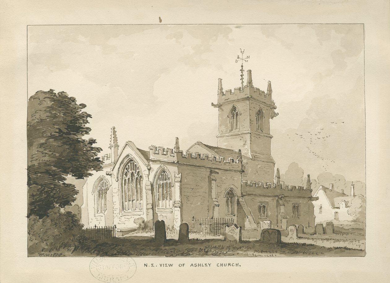 阿什利教堂（Ashley Church）：棕褐色素描，1838年 作者 托马斯·佩普洛伍德