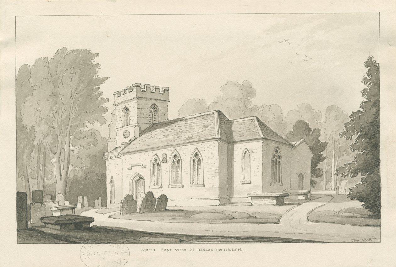 Barlaston教堂：钢笔和水墨画，1838年 作者 托马斯·佩普洛伍德