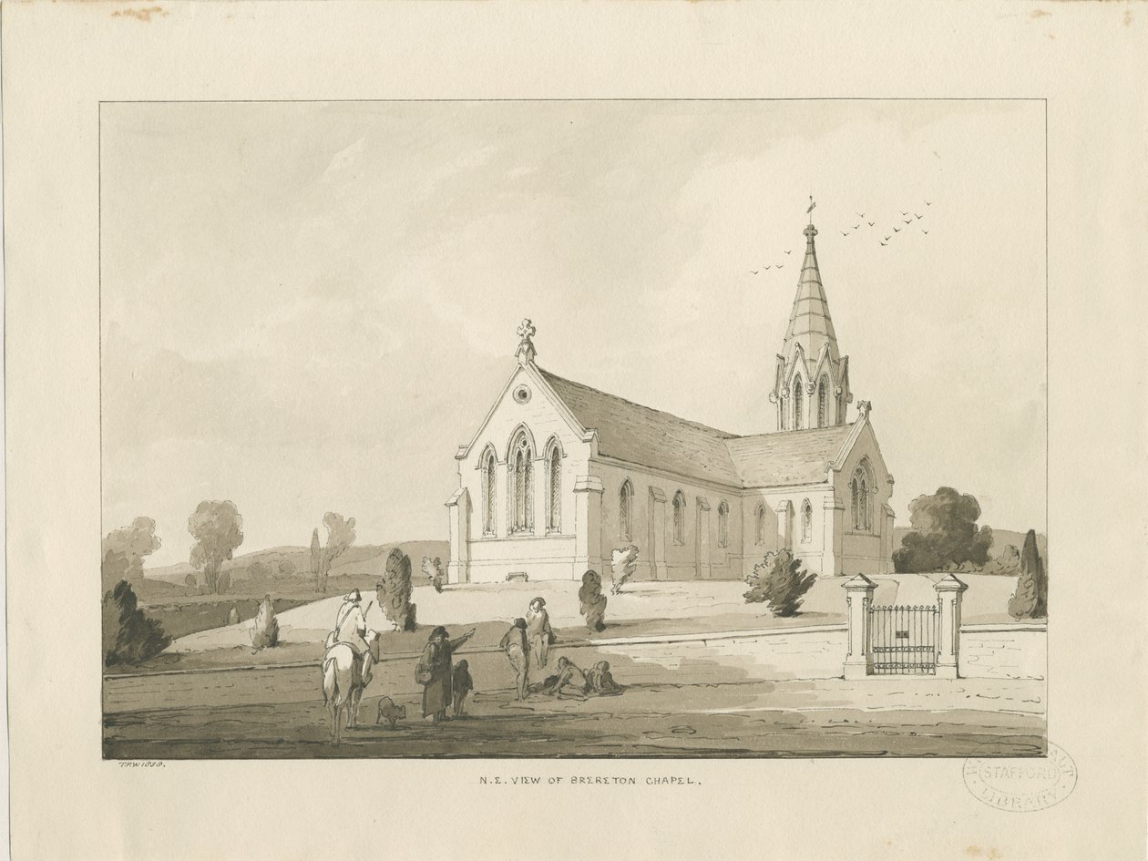 布雷雷顿教堂：[St.麦克雷教堂，布雷雷顿]水墨画，1838年 作者 托马斯·佩普洛伍德