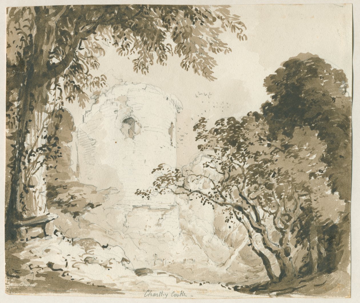查特利城堡：铅笔和水墨画，编号[1837-1838] 作者 托马斯·佩普洛伍德