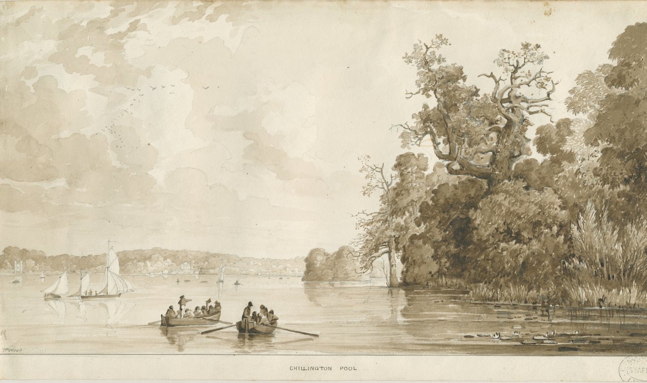 奇灵顿公园-游泳池：棕褐色绘画，nd [1837-1838] 作者 托马斯·佩普洛伍德