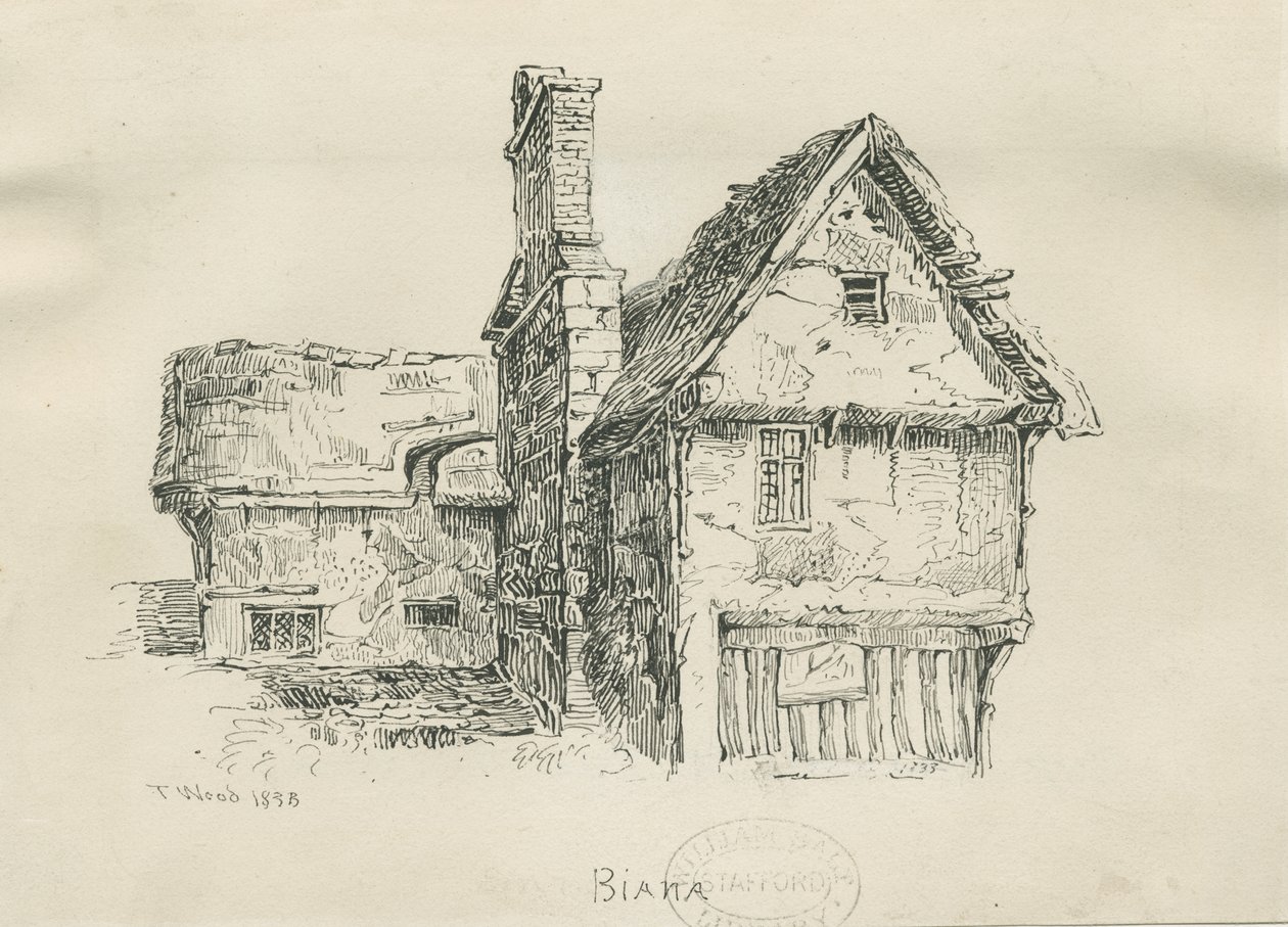 Eccleshall-Biana Hall：钢笔和墨水素描，1833年 作者 托马斯·佩普洛伍德