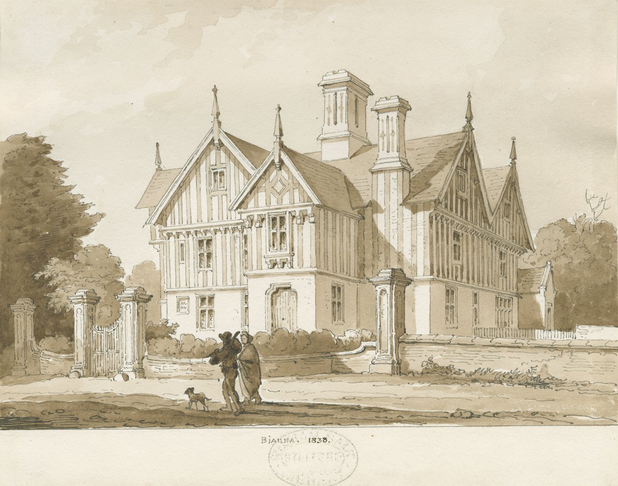 Eccleshall-Biana Hall：棕褐色绘画，1838年 作者 托马斯·佩普洛伍德