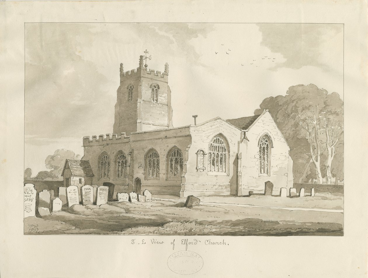埃尔福德教堂（Elford Church）：棕褐色绘画，1837年 作者 托马斯·佩普洛伍德