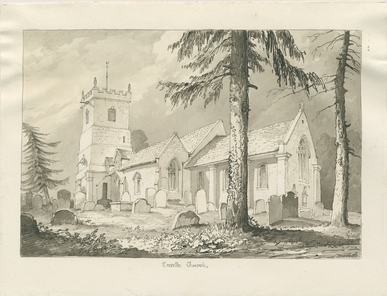 恩维尔教堂（Enville Church）：棕褐色素描，1837年 作者 托马斯·佩普洛伍德