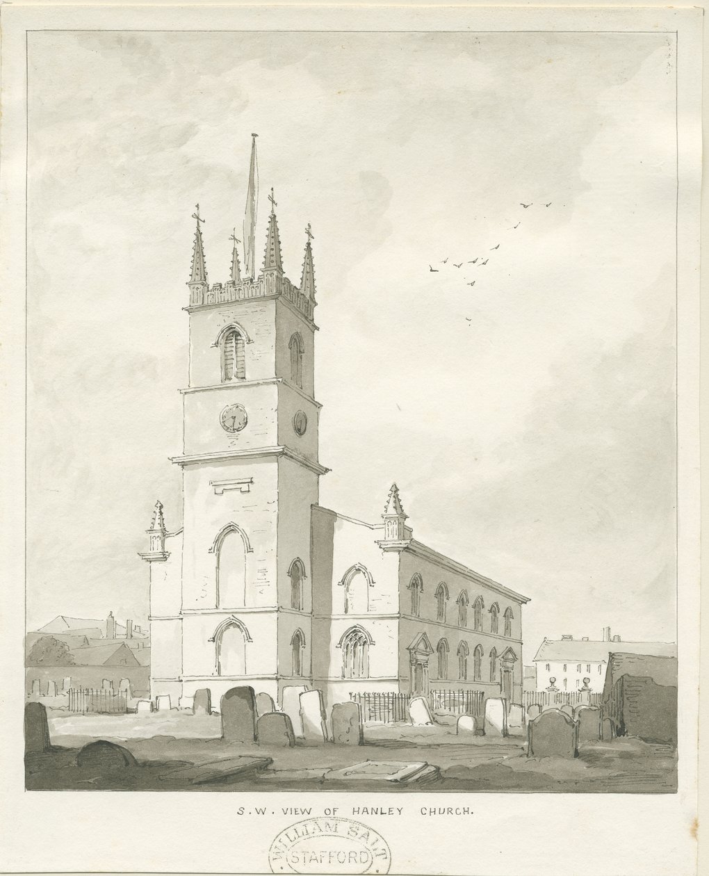 汉利教堂（Hanley Church）：棕褐色绘图，nd [？1838]（绘图） 作者 托马斯·佩普洛伍德