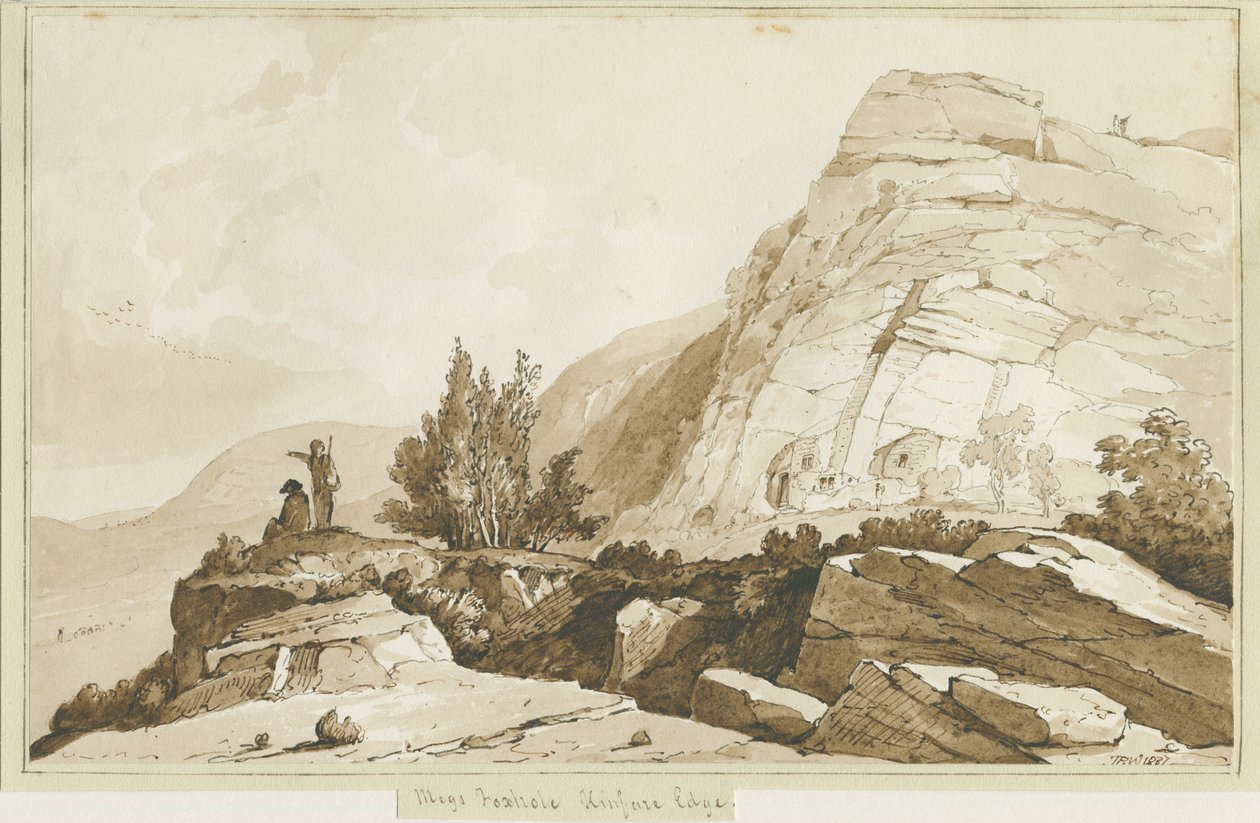 金弗边缘-“梅格斯狐狸洞”：棕褐色绘画，1837年 作者 托马斯·佩普洛伍德