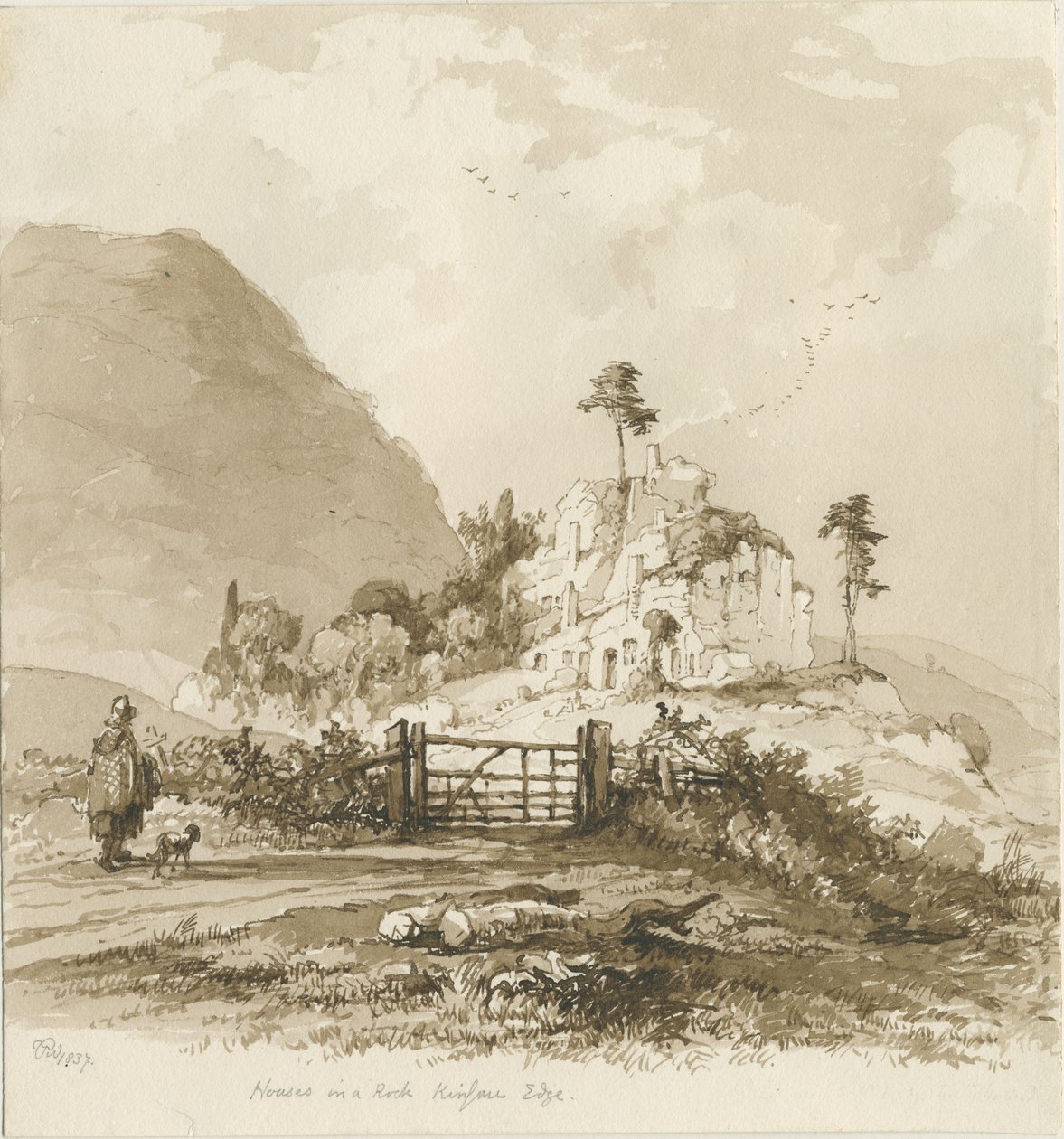 Kinver Edge：棕褐色绘图，1837年 作者 托马斯·佩普洛伍德