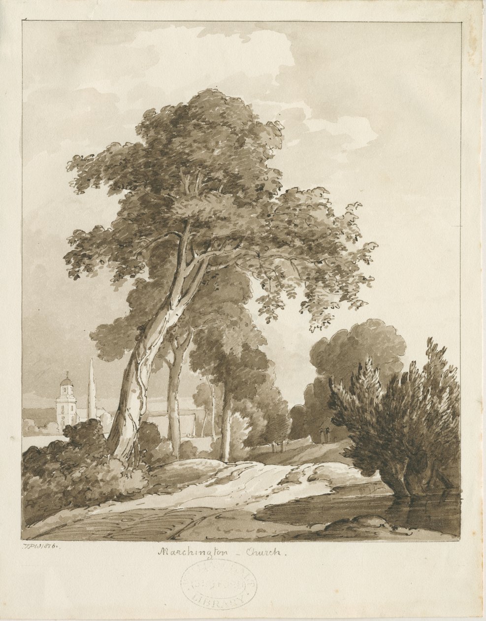 Marchington教堂：棕褐色水墨画，1836年 作者 托马斯·佩普洛伍德