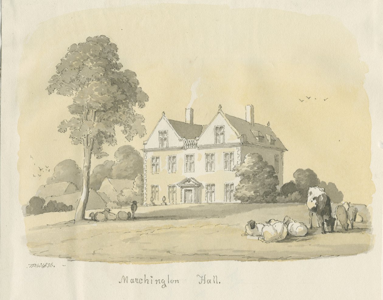 Marchington Hall：水彩水墨画，1836年 作者 托马斯·佩普洛伍德