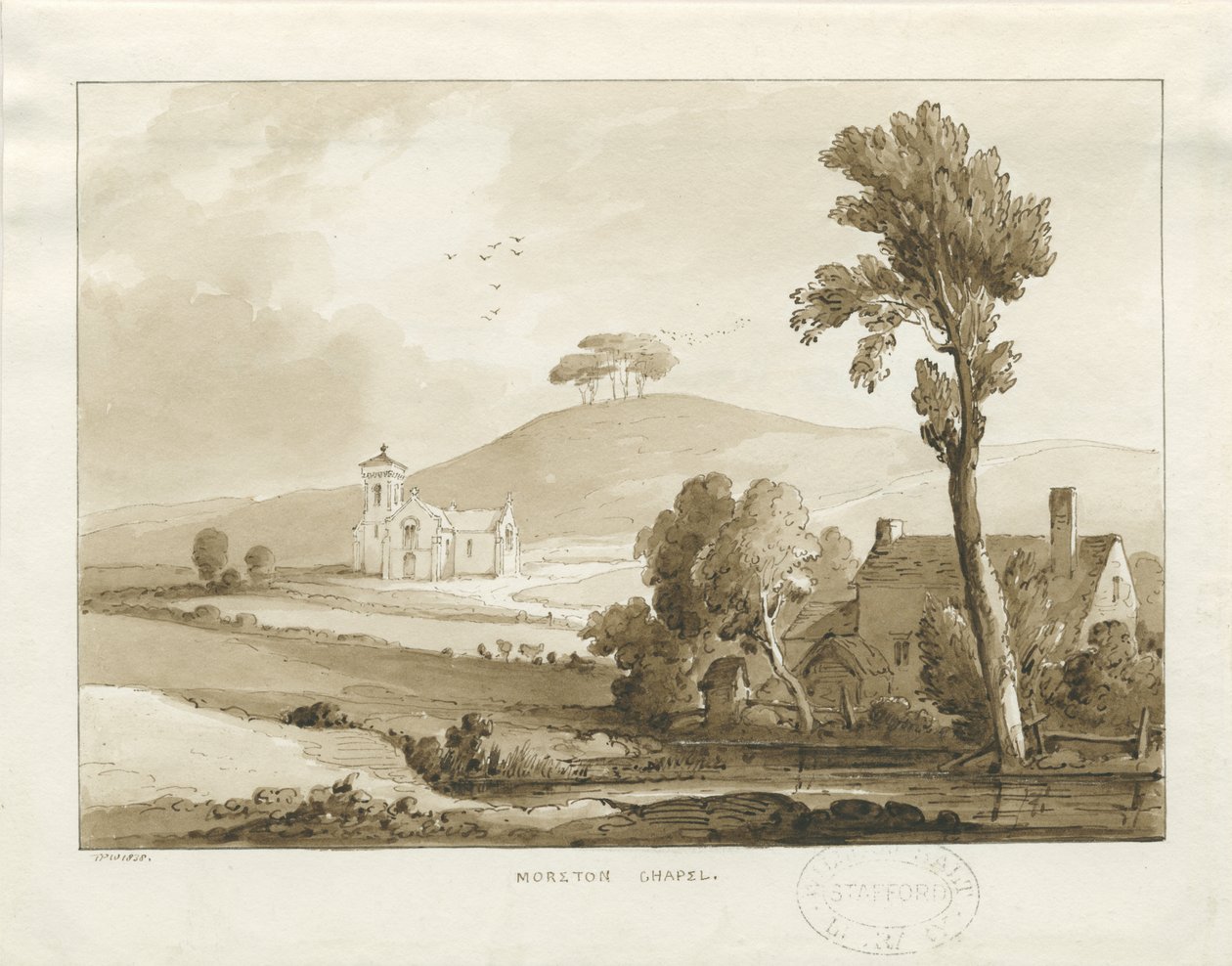 摩顿教堂：棕褐色水墨画，1838年 作者 托马斯·佩普洛伍德