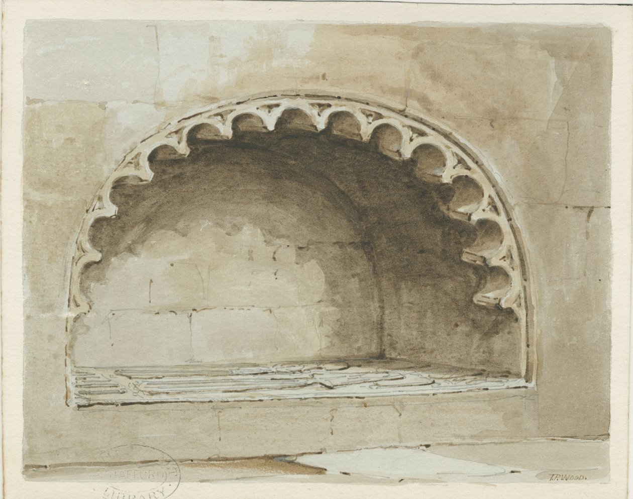 彭克里奇教堂-南墙的纪念碑：水彩画，nd [1817-1845]（绘画） 作者 托马斯·佩普洛伍德