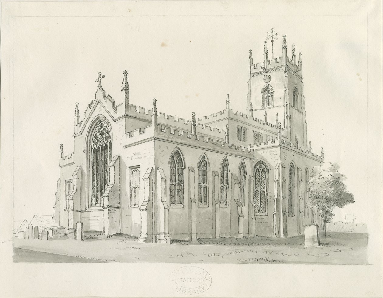 Penkridge教堂：钢笔和绘画，nd [1836]（绘画） 作者 托马斯·佩普洛伍德
